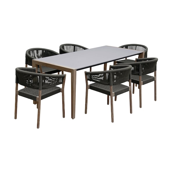 Armen Living Fineline and Doris Indoor Outdoor 7 Piece Dining Set in Light Eucalyptus Wood SETFLDILT7DOCH - main